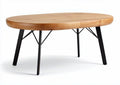 Wooden coffee table with oval shape and black metal legs 150 x 90 x 75cm