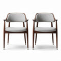 Walnut dining chairs with grey fabric upholstery set of two 45 x 50 x 80cm