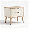 Two-drawer nightstand with wood top and matte cream finish 40 x 30 x 50cm