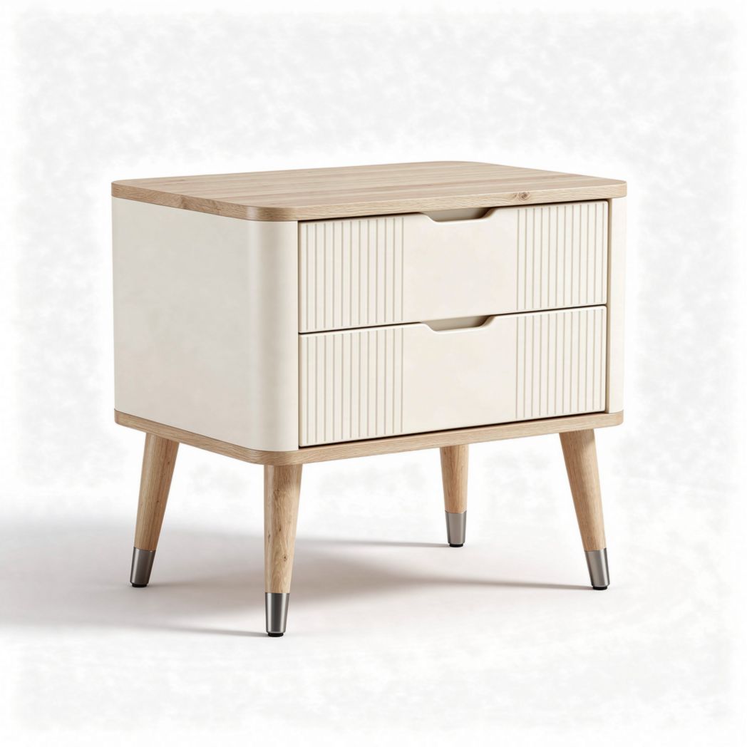Two-drawer nightstand with wood top and matte cream finish 40 x 30 x 50cm