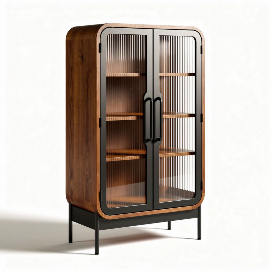 Modern wooden display cabinet with glass doors 150 x 80 x 40cm