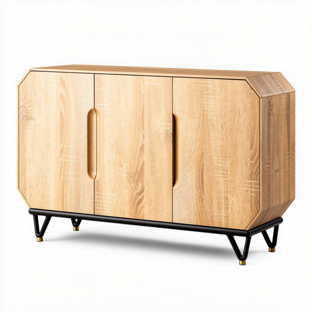 Oak wood sideboard cabinet with metal legs 80 x 40 x 85cm for storage