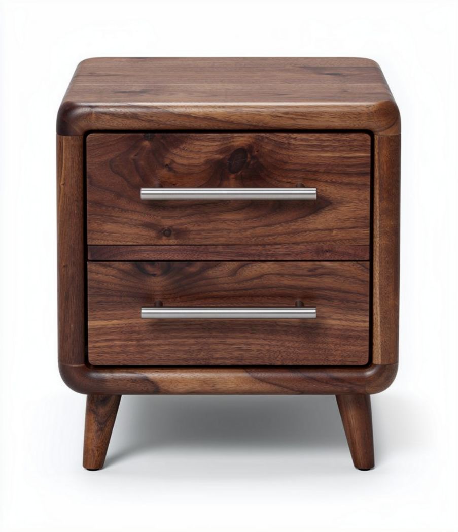 Walnut wood nightstand with two drawers and modern design 40 x 40 x 50cm