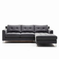 Dark gray fabric sectional sofa with tufted cushions and metal legs 220 x 90 x 85cm