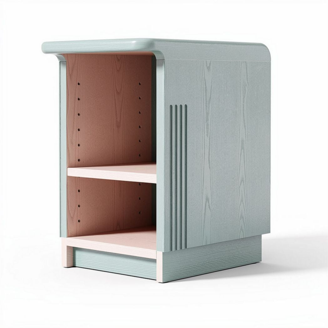 Wooden bedside table with open storage shelves in green and white 40 x 35 x 60cm