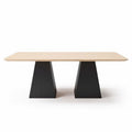 Contemporary dining table with wooden top and geometric black base 200 x 100 x 75cm