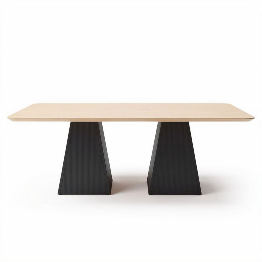 Contemporary dining table with wooden top and geometric black base 200 x 100 x 75cm