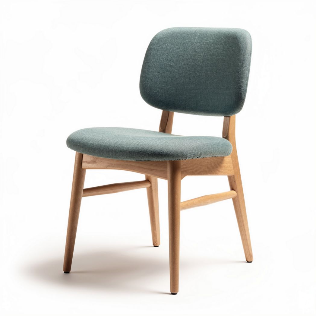 Fabric dining chair with wooden legs in green color 45 x 50 x 80cm