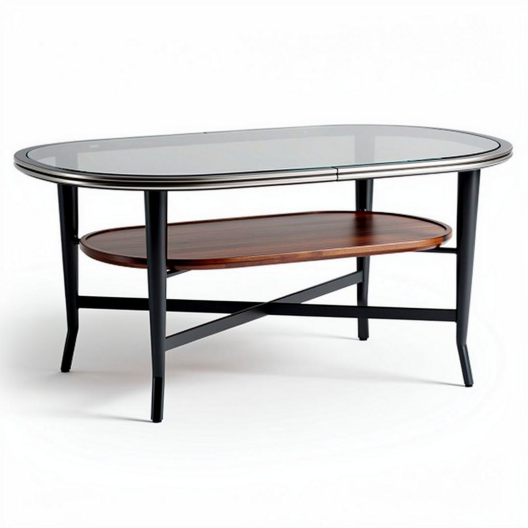 Glass and wood coffee table with lower shelf 120 x 60 x 45cm