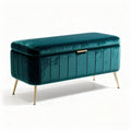 Teal velvet storage bench with gold legs 120 x 50 x 40cm